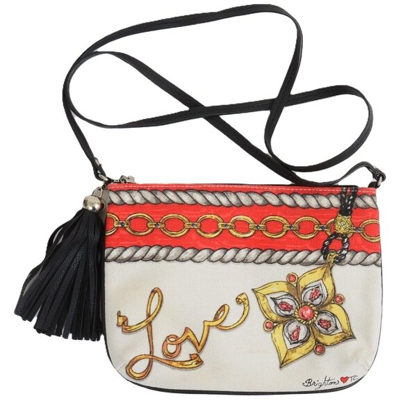 Brighton Handbags - Brighton Love Leather Canvas Crossbody Jeweled Bag Purse Handbag